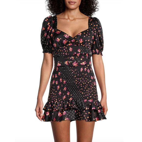 For Love and Lemons NWOT Camellia Smocked Belted Mini Dress - Picture 3 of 12